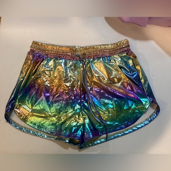🖤 NWT Rainbow 🌈 Metallic Women's Athletic Shorts - Picture 2 of 7